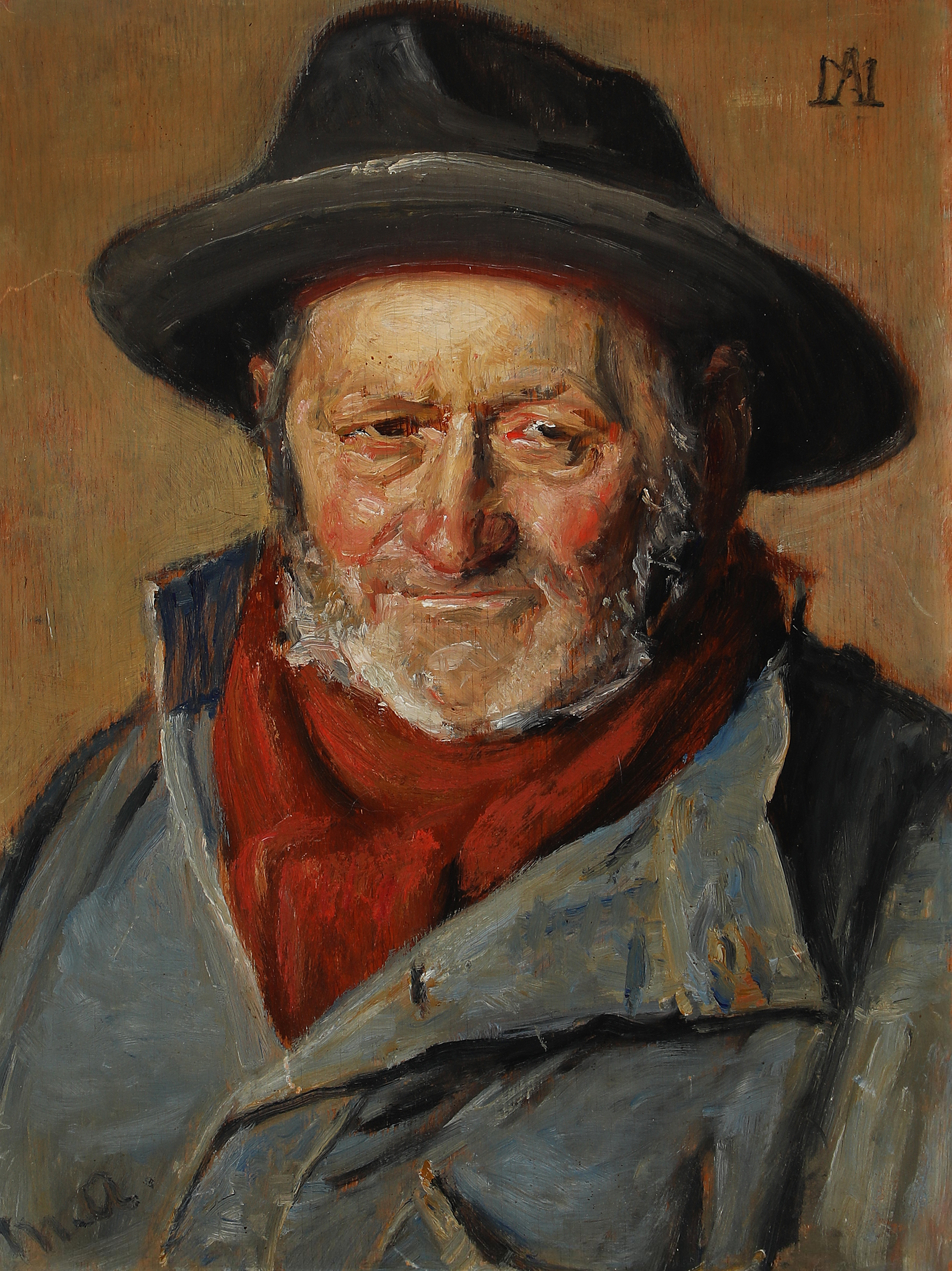 Pêcheur avec un chapeau et une écharpe rouge. - Michael Peter Ancher image 1 copie de tableau peinte à la main