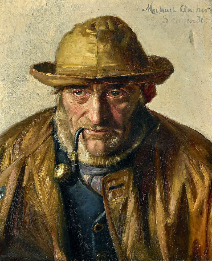 Skagenilainen kalastaja polttelee piippua. 1886. - Michael Peter Ancher