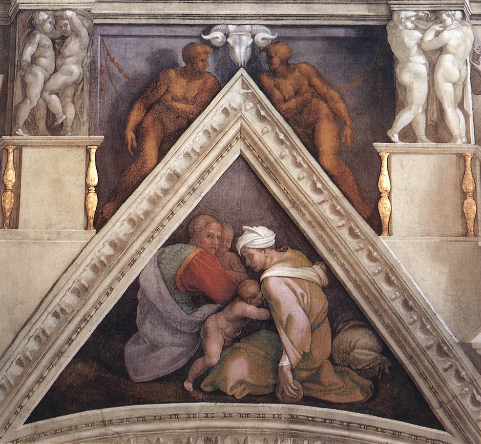 Reproduction du tableau « Voûtain au-dessus d'Osias, Joatham et Acchaz - Michel-Ange » par Alpha Reproduction en peinture à l’huile