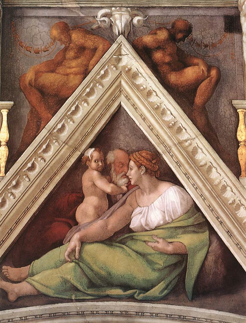Reproduction du tableau « Voûtain au-dessus d'Ézéchias, Manassé et Amon - Michel-Ange » par Alpha Reproduction en peinture à l’huile