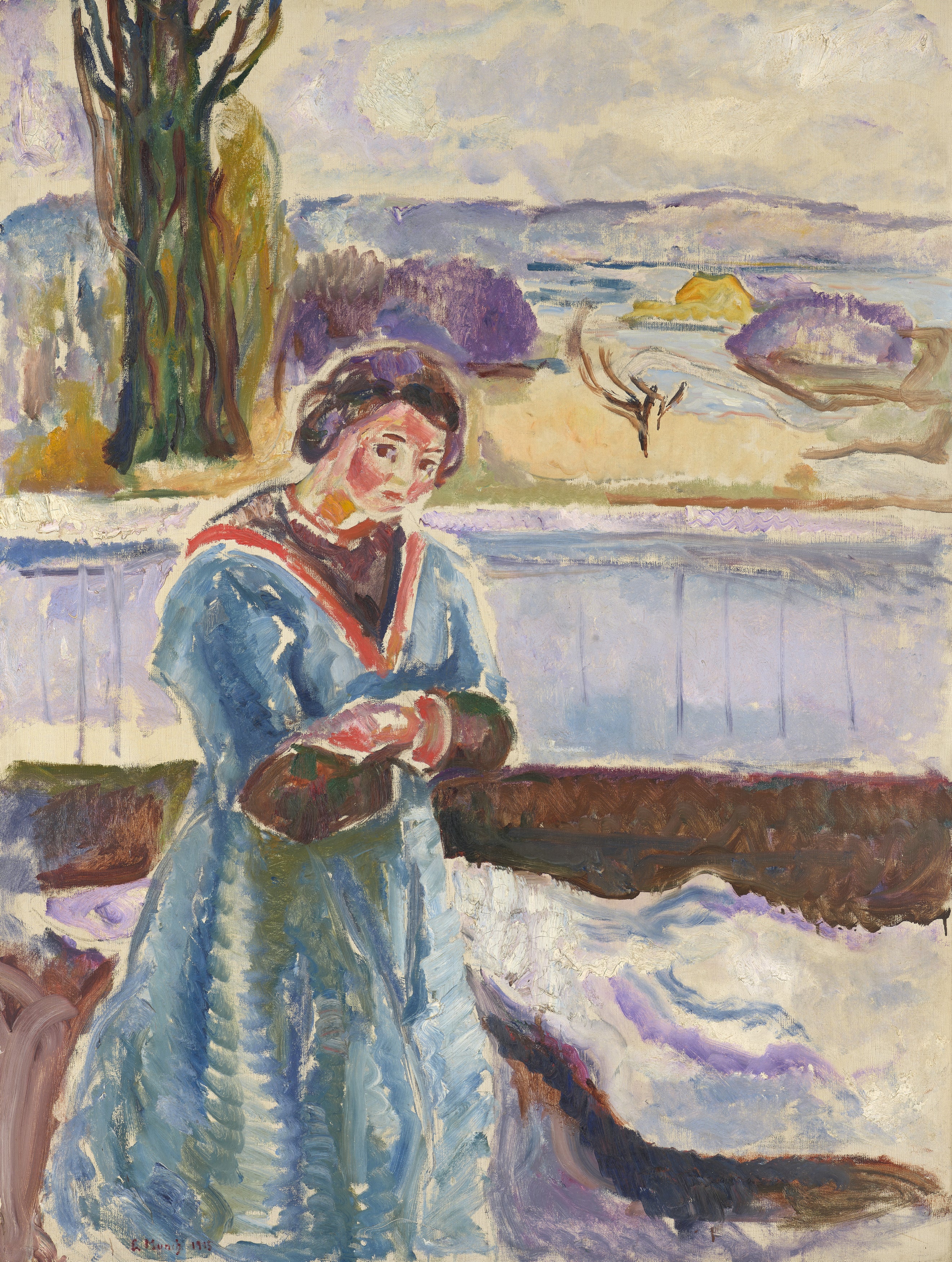 Reproduction du tableau « Femme debout aux bras croisés - Edvard Munch » par Alpha Reproduction en peinture à l’huile