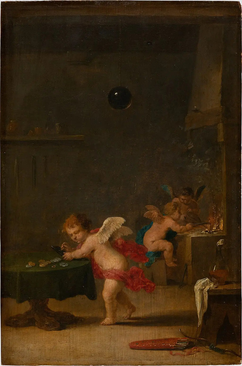 Amoretti ateljeeessä alkemistin - David Teniers nuorempi