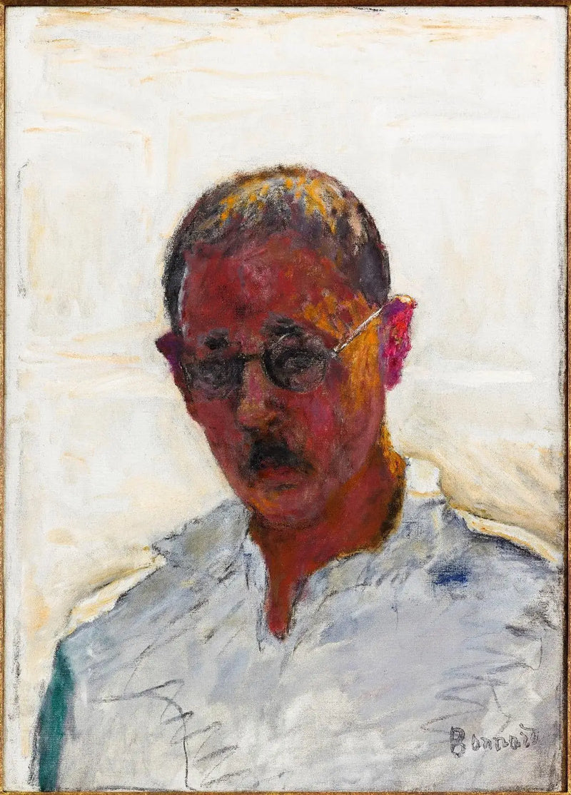 Itsepotretti valkoisella taustalla, avopaitainen - Pierre Bonnard