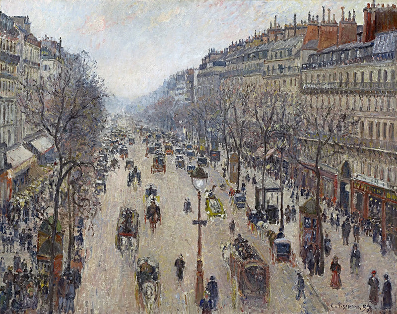 Boulevard Montmartre, aamu, harmaa sää - Camille Pissarro