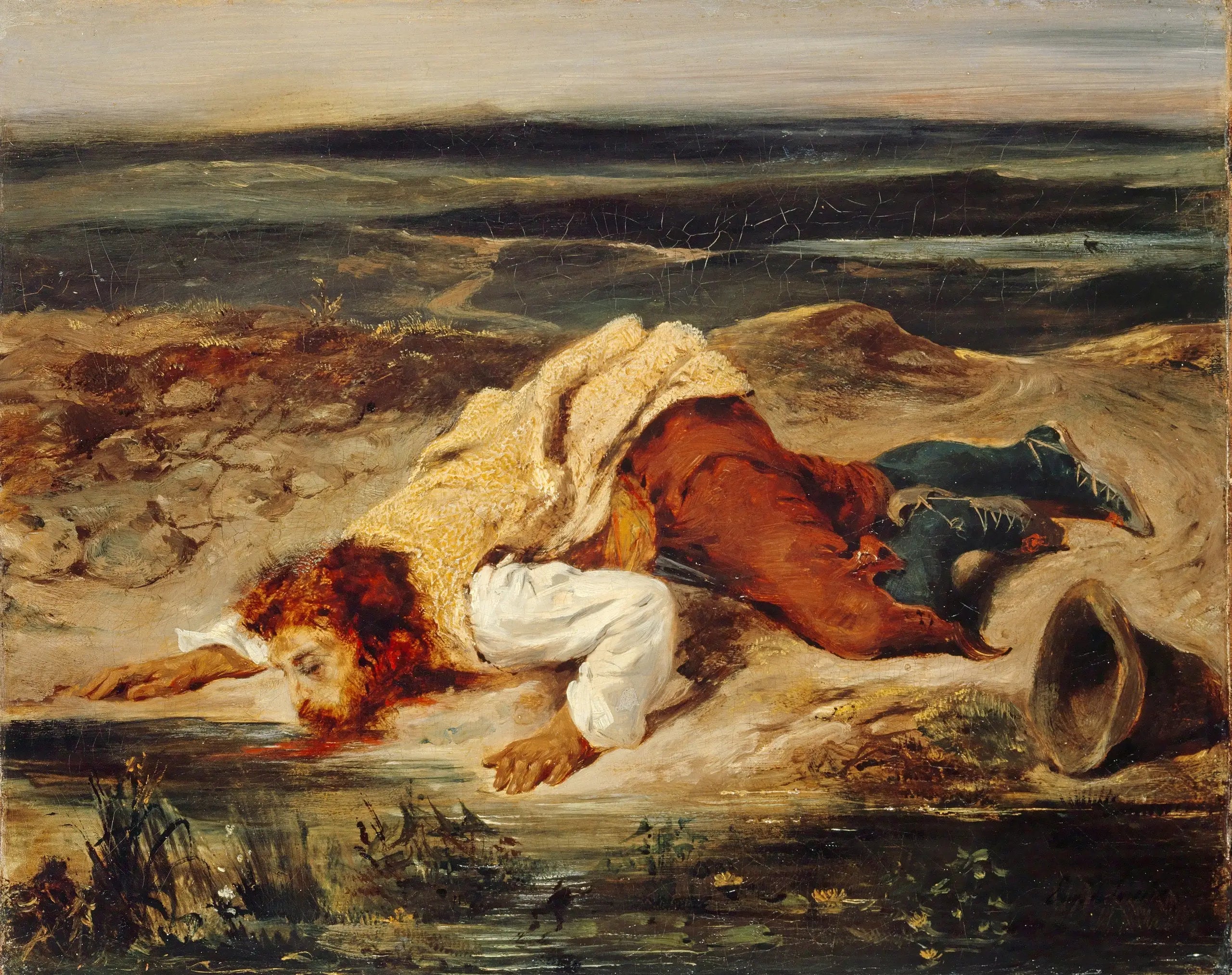 Reproduction du tableau « Brigand blessé - Eugène Delacroix » par Alpha Reproduction en peinture à l’huile