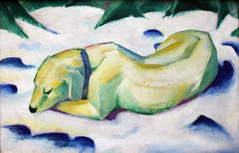 Koira makaa lumessa - Franz Marc