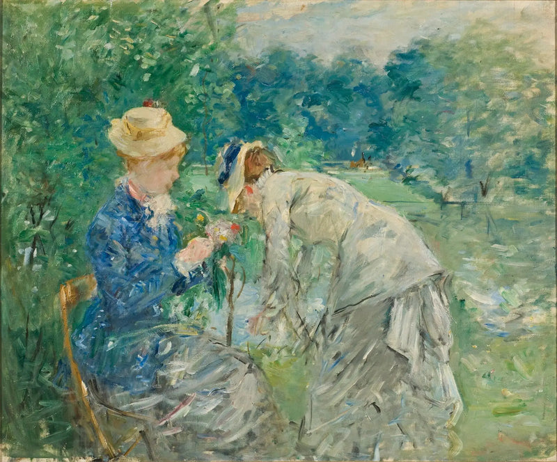Naiset keräämässä kukkia - Berthe Morisot