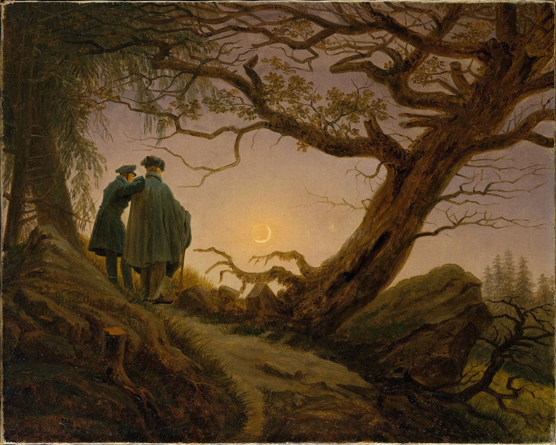 Kaksi miestä ihailemassa kuuta - Caspar David Friedrich