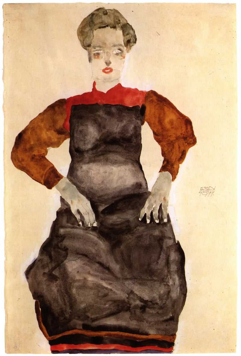 Nainen mustassa esiliinassa - Egon Schiele