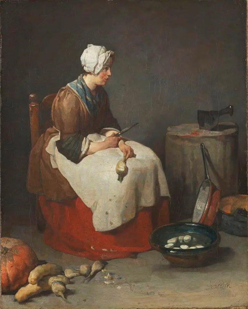 Nainen kuorimassa retiisejä - Jean Siméon Chardin
