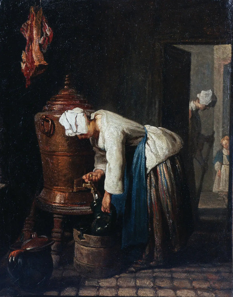 Nainen ammentamassa vettä säiliöstä - Jean Siméon Chardin