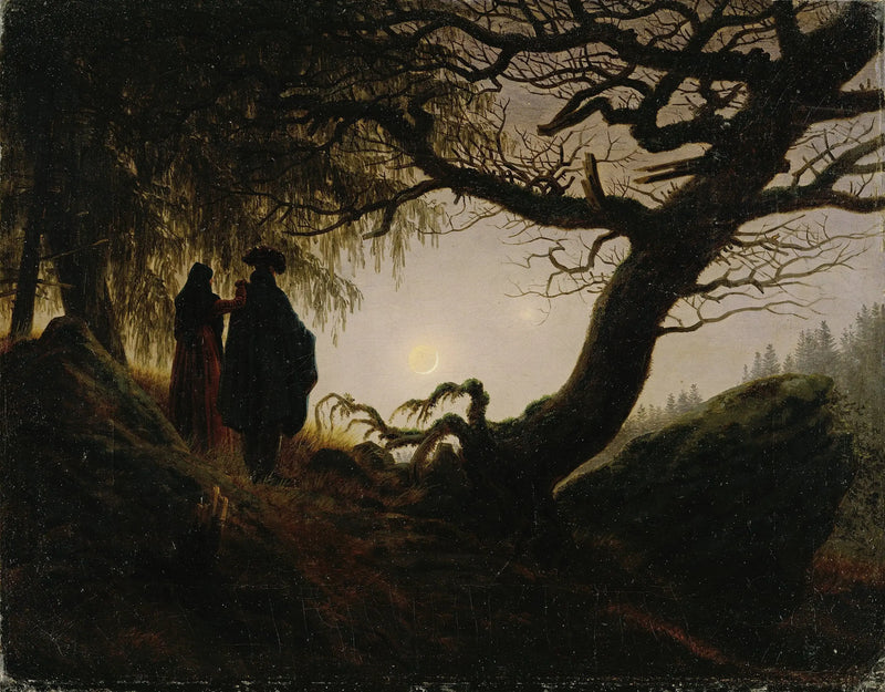 Mies ja nainen ihailemassa kuuta - Caspar David Friedrich
