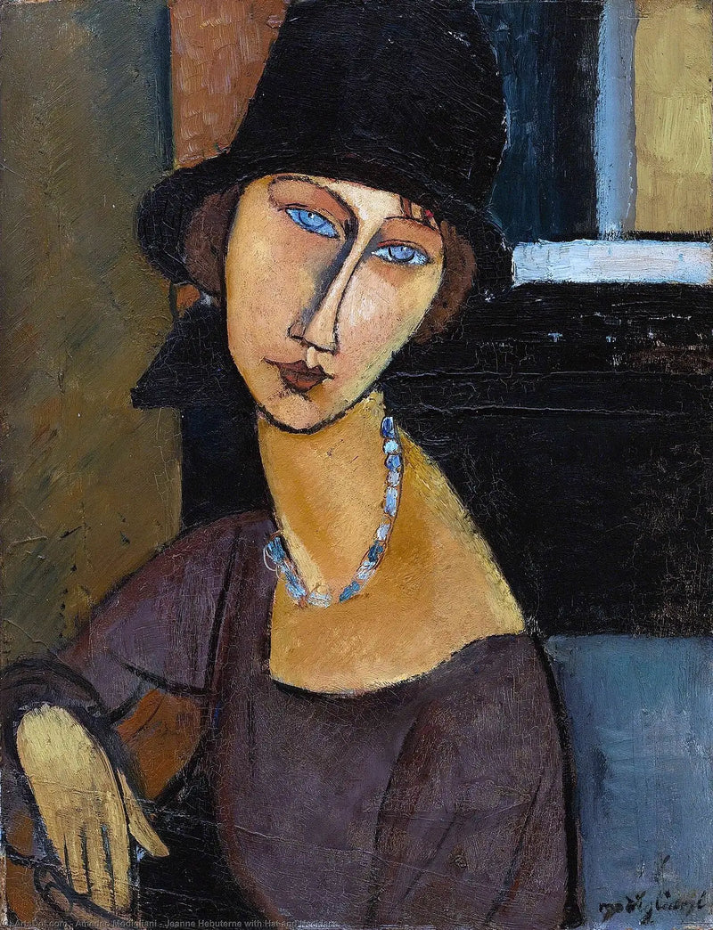 Jeanne Hébuterne Hattu ja kaulakoru - Amedeo Modigliani