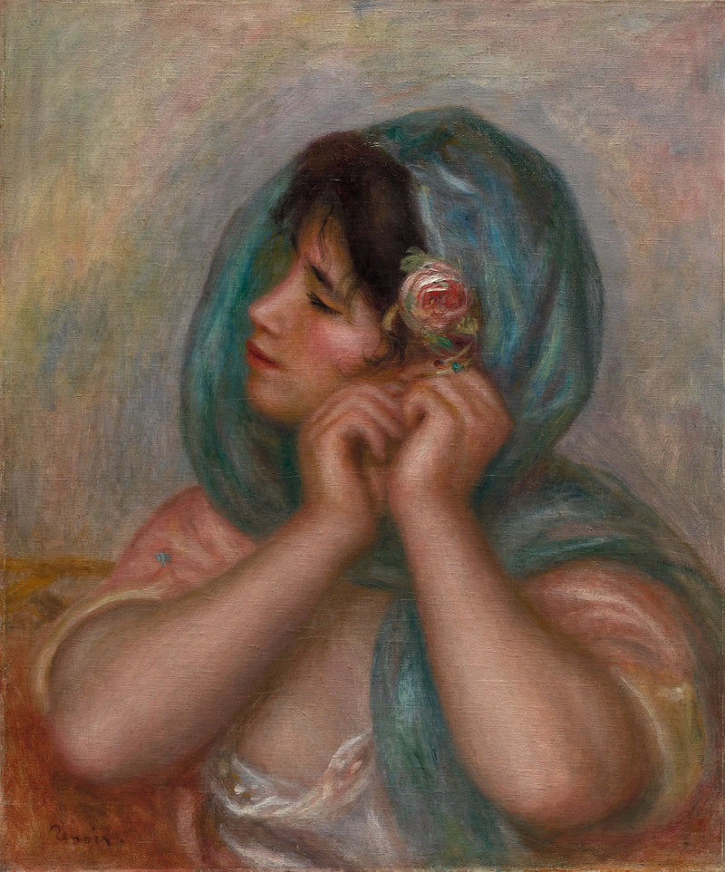 Nuori nainen laittamassa korvakorua - Pierre-Auguste Renoir