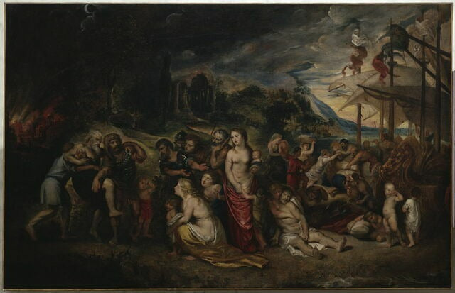 Aeneas'n pakore Troijan tulipalon jälkeen - Peter Paul Rubens