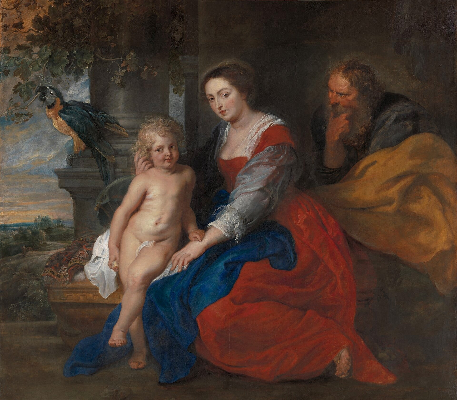 Pyhä perhe yhdessä papukaijan kanssa - Peter Paul Rubens