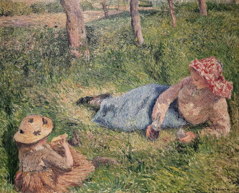 Välipala, lapsi ja nuori maalaistyttö levossa - Camille Pissarro
