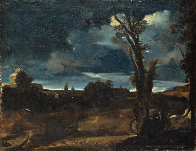 Maisemakuva kuunvalossa - Guercino