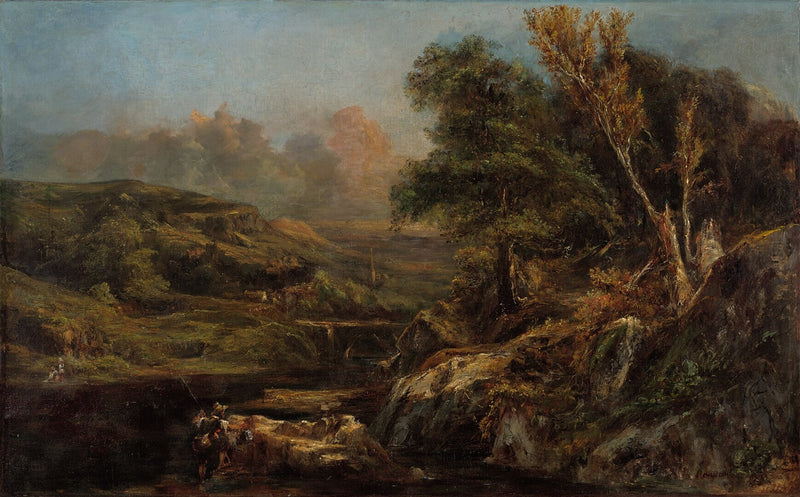 Paysage vallonné avec un pêcheur - Théodore Rousseau