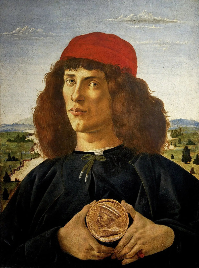 Miehen muotokuva medallilla, joka on peräisin Cosme vanhuksen - Sandro Botticelli