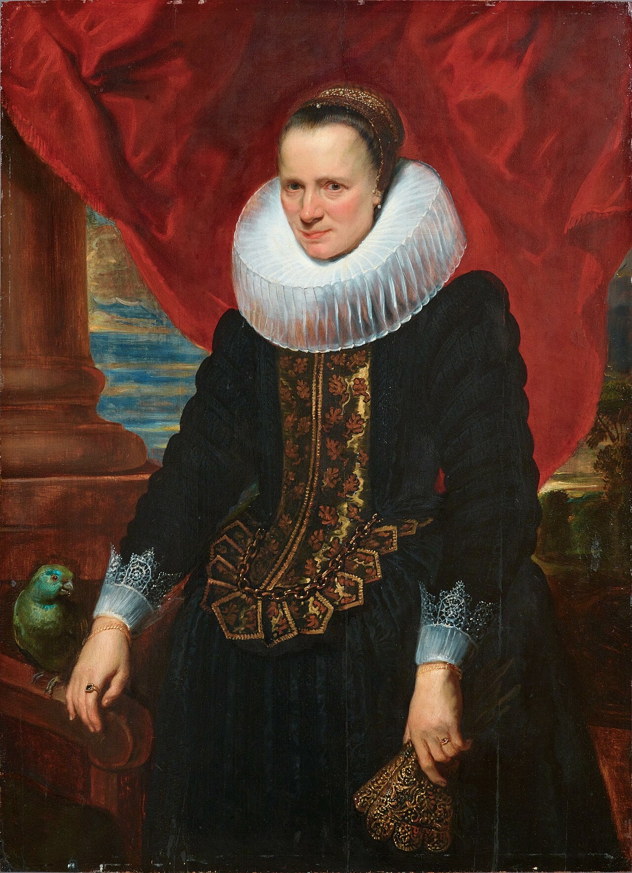 Portrait d'une femme avec un perroquet - Antoine van Dyck