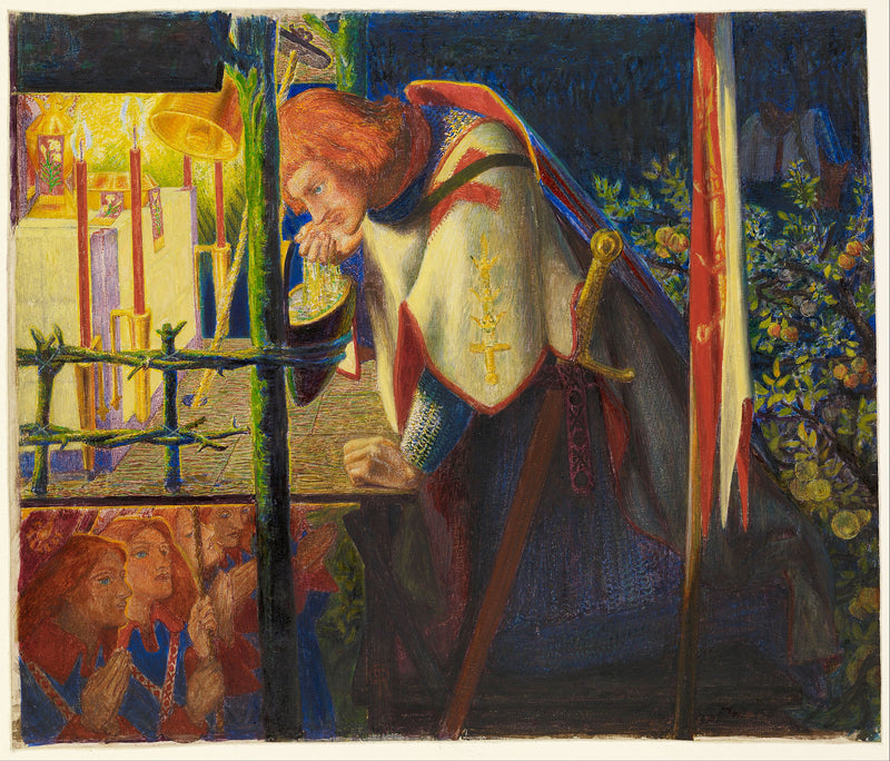 Sir Galahad laakson kirkossa raunioina - Dante Gabriel Rossetti
