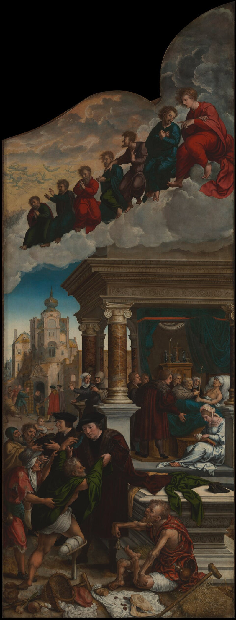 Trois actes de miséricorde : vêtir les nus, libérer les prisonniers et nourrir les affamés - Bernard van Orley