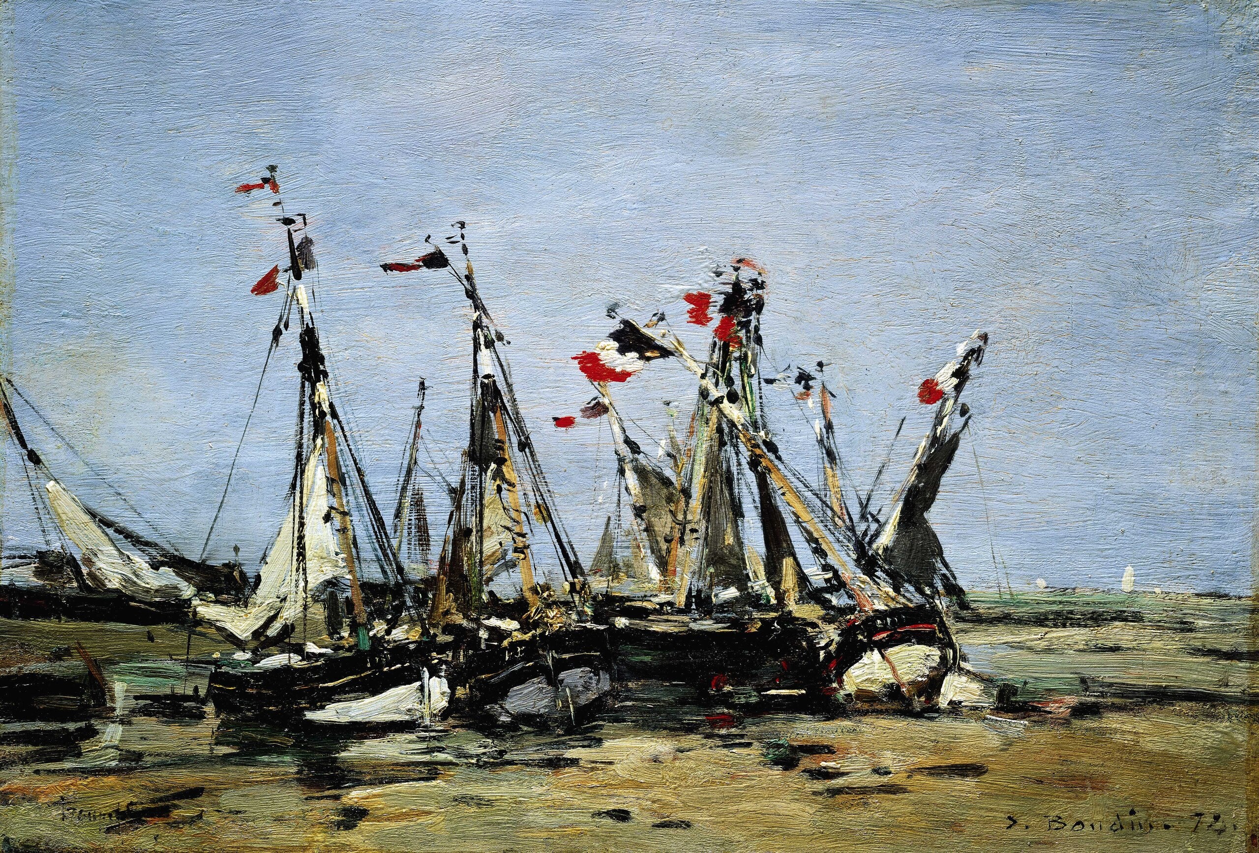 Reproduction du tableau « Trouville, en attendant la marée - Eugène Boudin » par Alpha Reproduction en peinture à l’huile