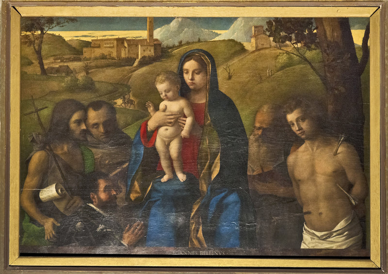 Neitsyt ja lapsi neljän pyhimyksen kanssa (Johannes Kastaja, Fransiska, Jeremia ja Sebastianus (vasemmalta oikealle)) ja lahjoittaja - Giovanni Bellini