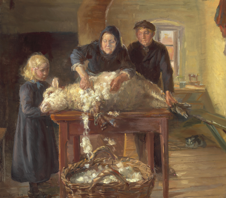 Lampaiden keritseminen - Anna Ancher
