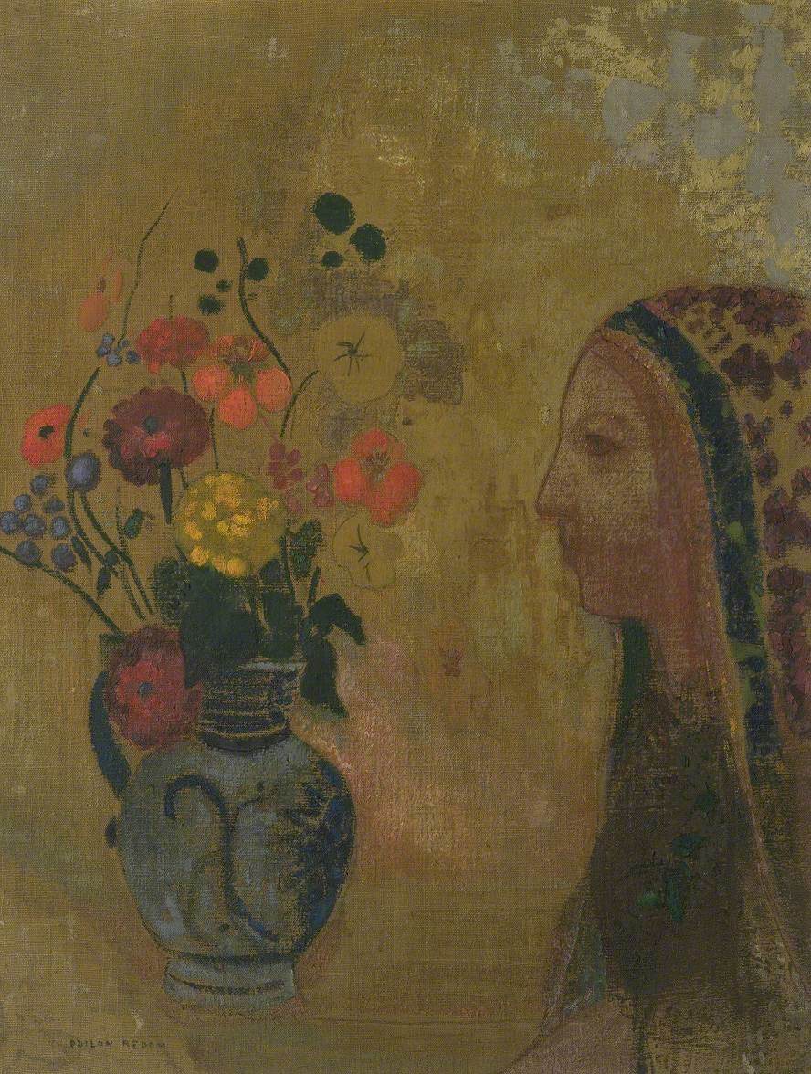 Profil de femme avec vase de fleurs - Odilon Redon