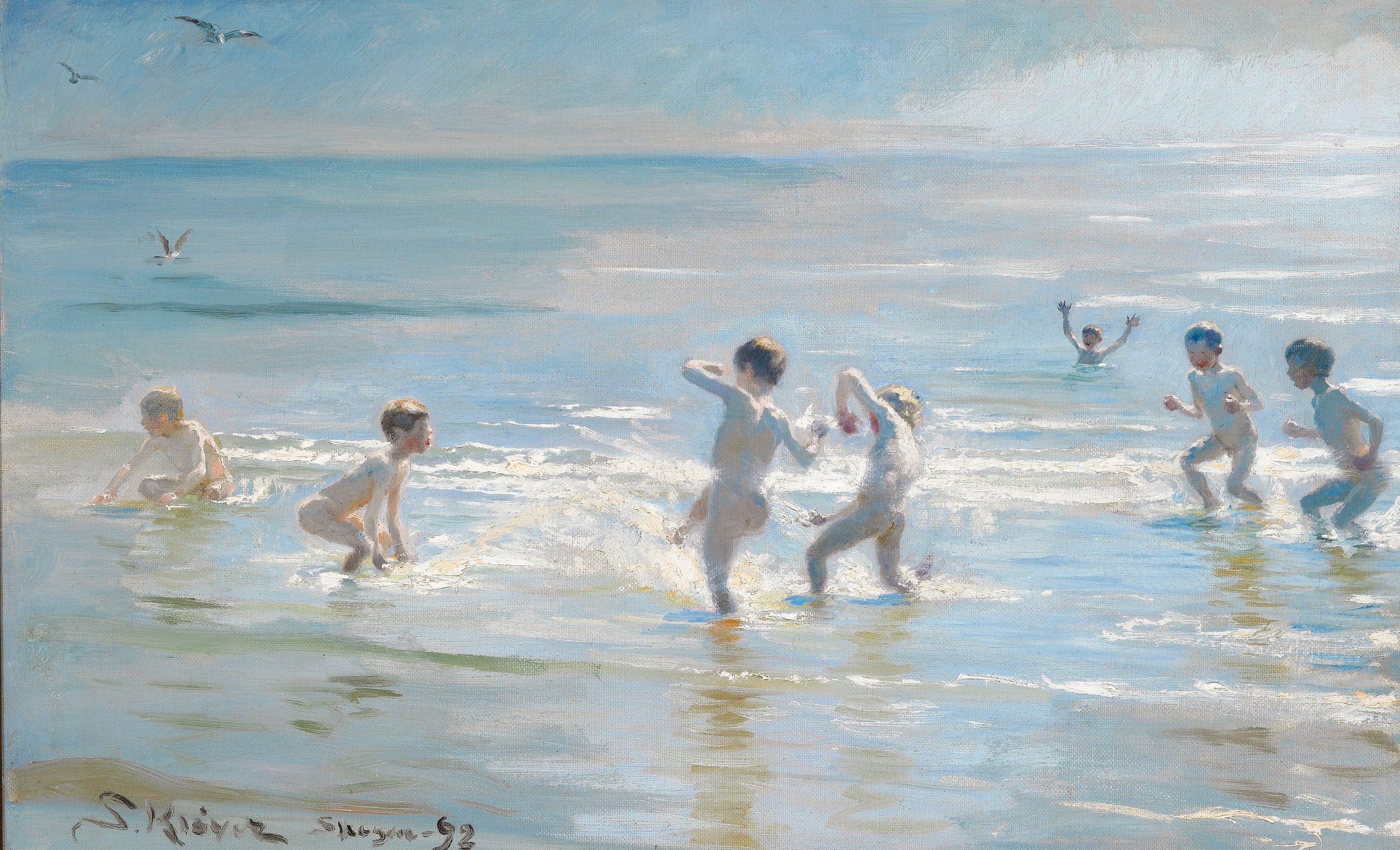 Poikia uiskentelemassa kesäiltana Skagenin rannalla - Peder Severin Krøyer