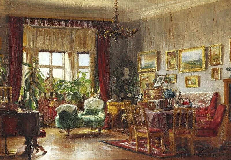 Taiteilijan lapsuudenkodin sisätila Strandgade 30:ssä Christianshavnissa, - Peder Severin Krøyer