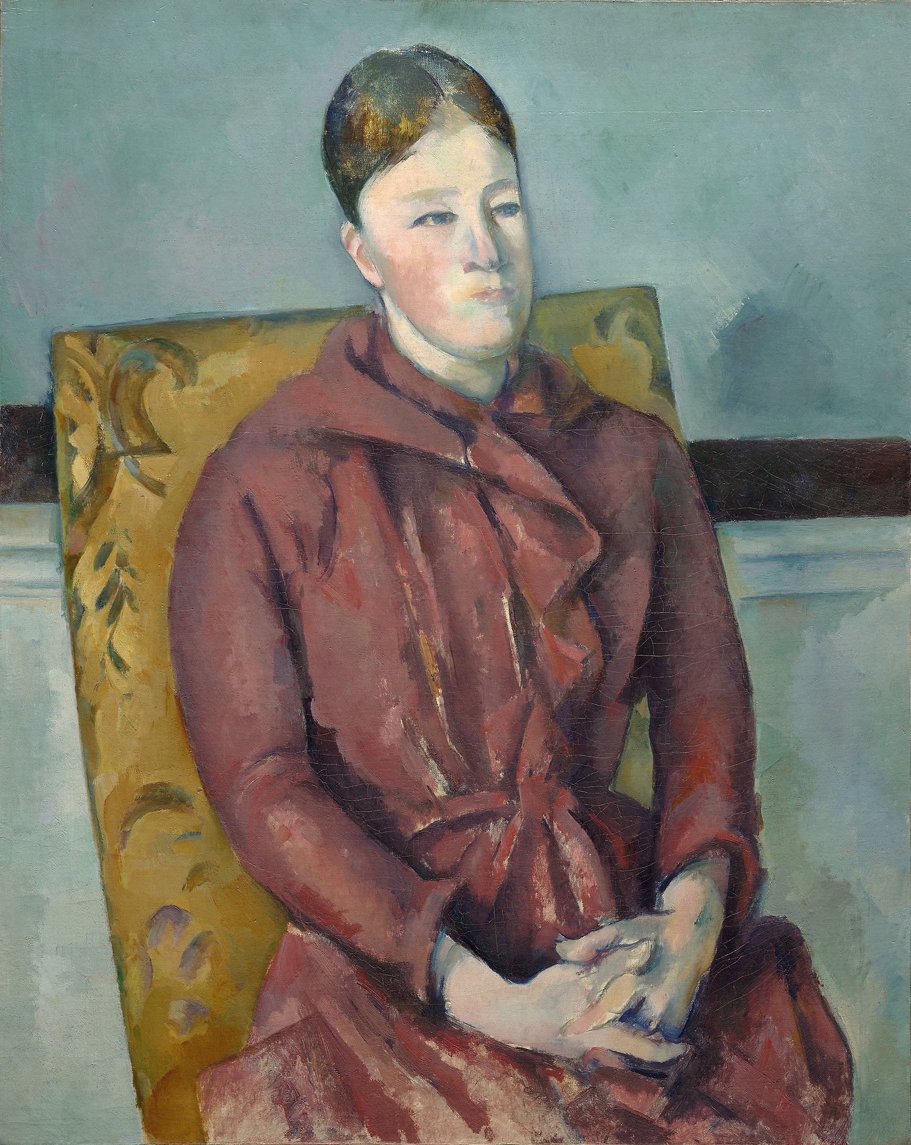 Reproduction du tableau « Madame Cézanne en robe rouge - Paul Cézanne » par Alpha Reproduction en peinture à l’huile