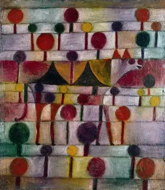 Kameli (maisemassa, jossa on rytmikkäitä puita) - Paul Klee