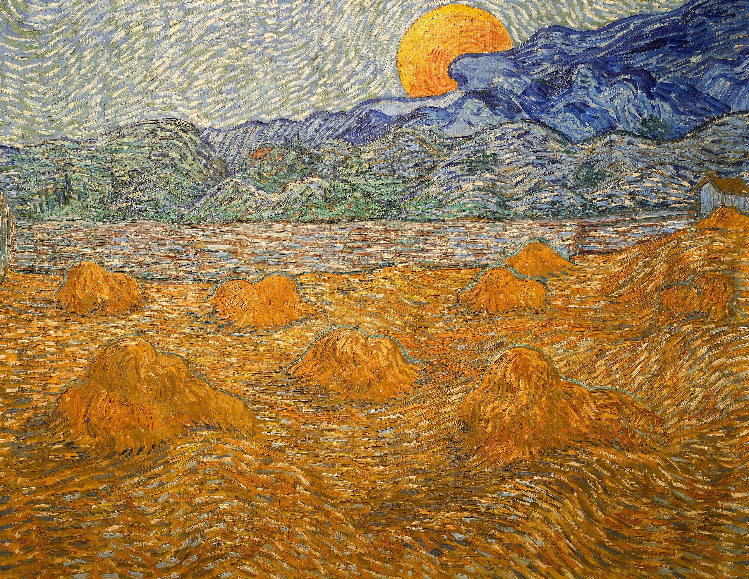 Maisema viljakasvien ja nousevan kuun kanssa - Vincent van Gogh