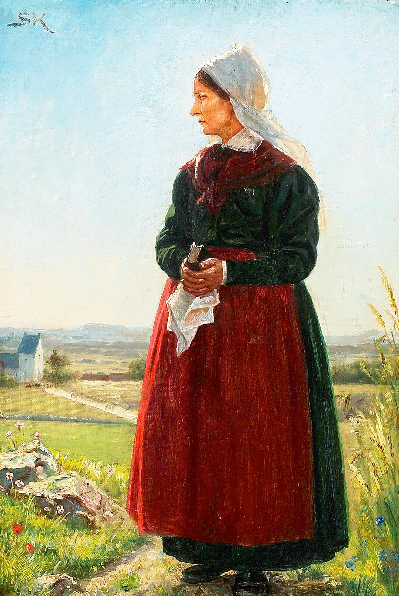 Kalastajan vaimo kirkkoon pukeutuneena. Arildsleje, Ruotsi. - Peder Severin Krøyer