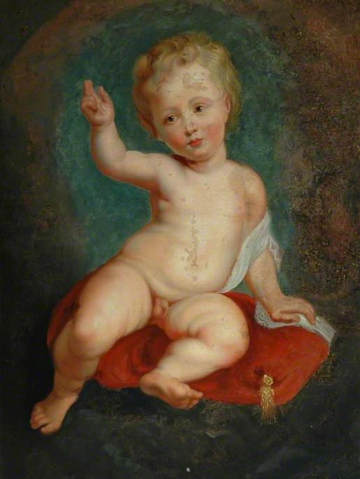 Lapsi istuu punaisella tyynyllä - Peter Paul Rubens