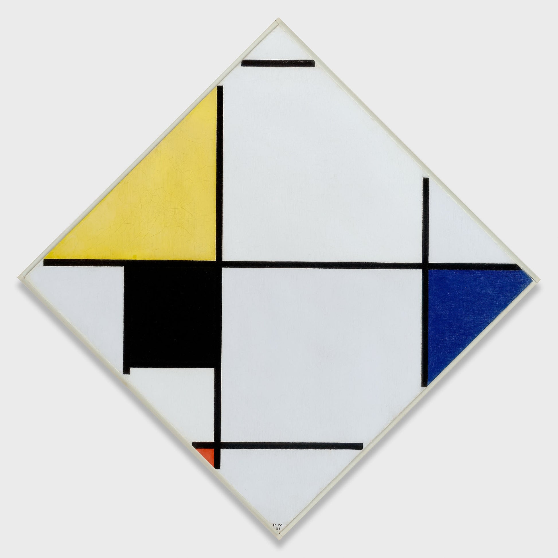 Reproduction du tableau « Composition en losange avec du jaune, du noir, du bleu, du rouge et du gris - Piet Mondrian » par Alpha Reproduction en peinture à l’huile
