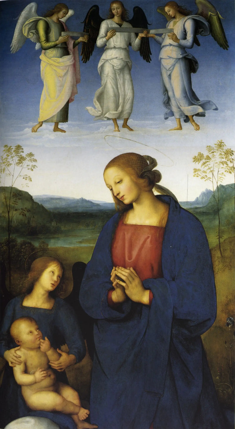 Neitsyt Maria ja lapsi ja enkeleitä - Pietro Perugino