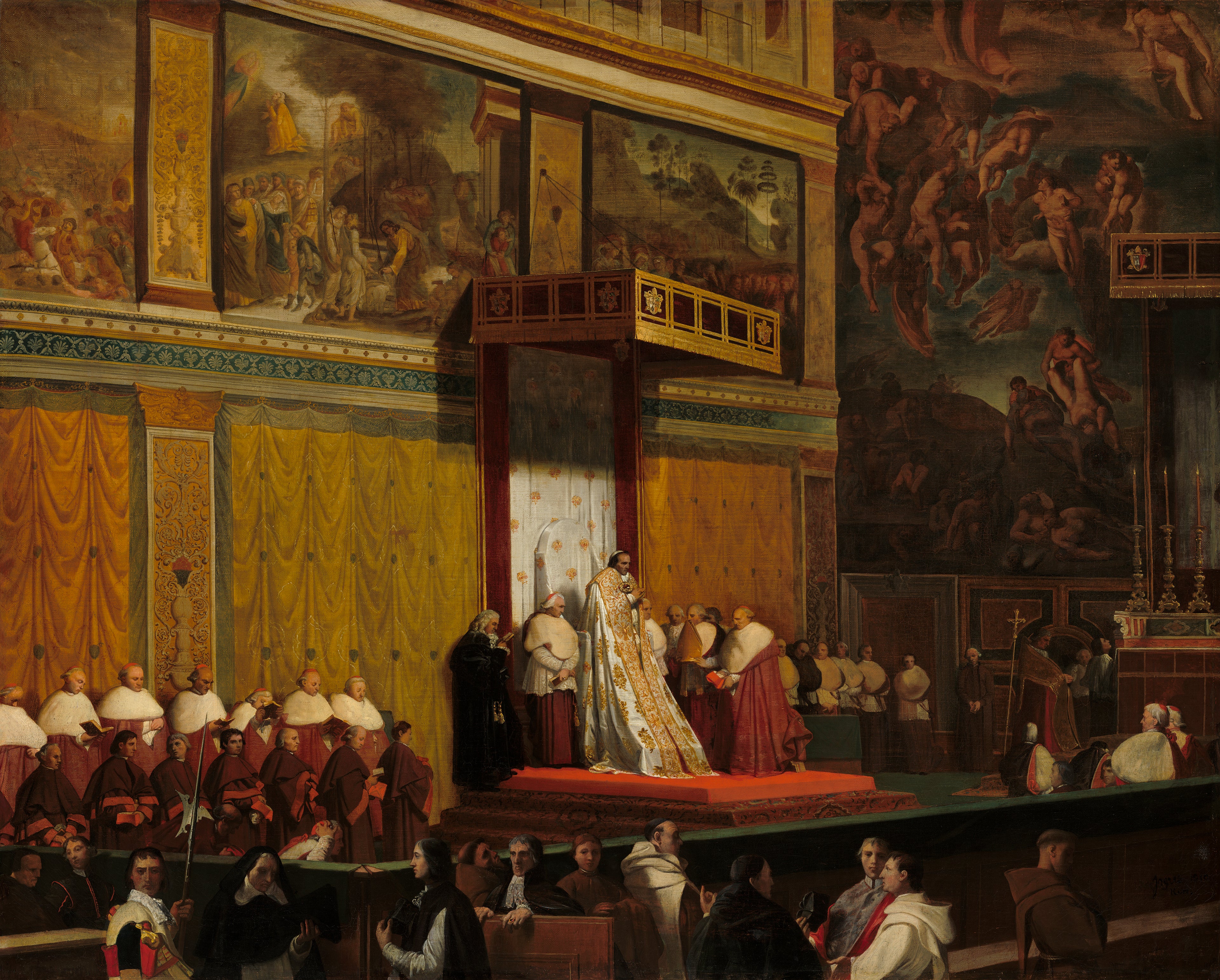 Paavi Pius VII Sixtuksen kappelin sisällä - Jean-Auguste-Dominique Ingres