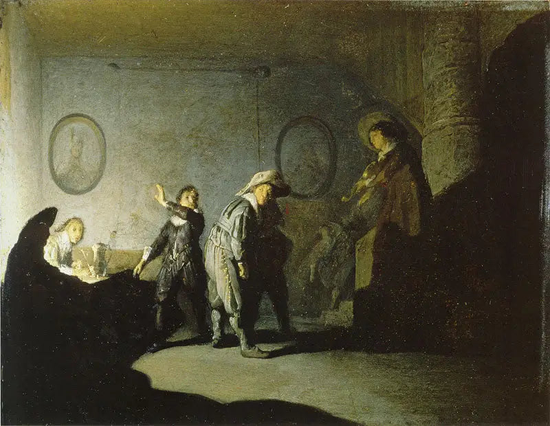 Sisustus henkilöiden kanssa (Lämmin käsi) - Rembrandt