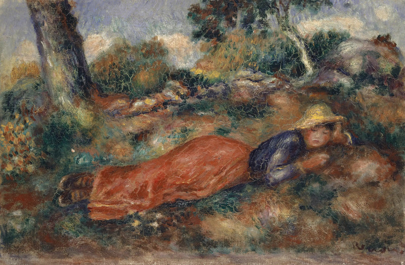 Nuori tyttö makaa nurmikolla - Pierre-Auguste Renoir