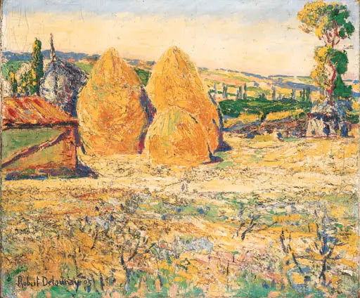 Maisema, heinäseipäät - Robert Delaunay