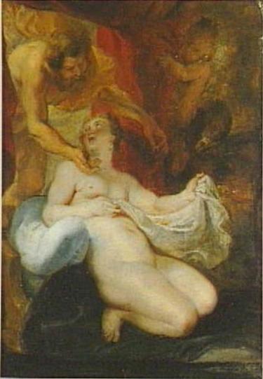 Danaé vastaanottamassa Jupiteria kultasateen muodossa (Ovidius, Muodonmuutokset 4:611) - Peter Paul Rubens