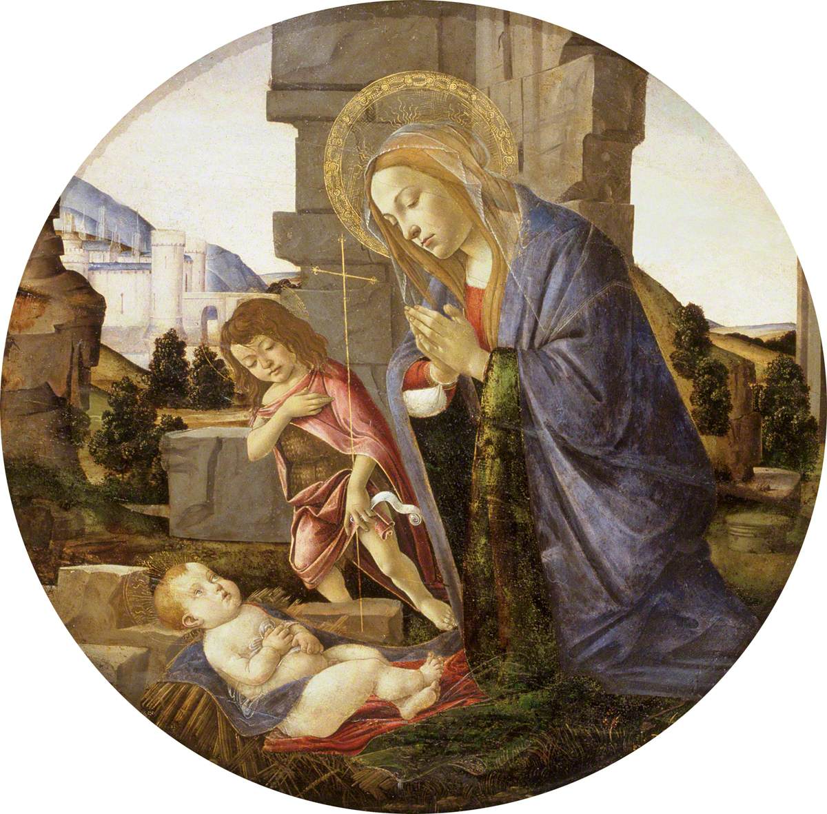 Neitsyt, joka palvoo lasta nuoren pyhän Johanneksen kanssa - Sandro Botticelli