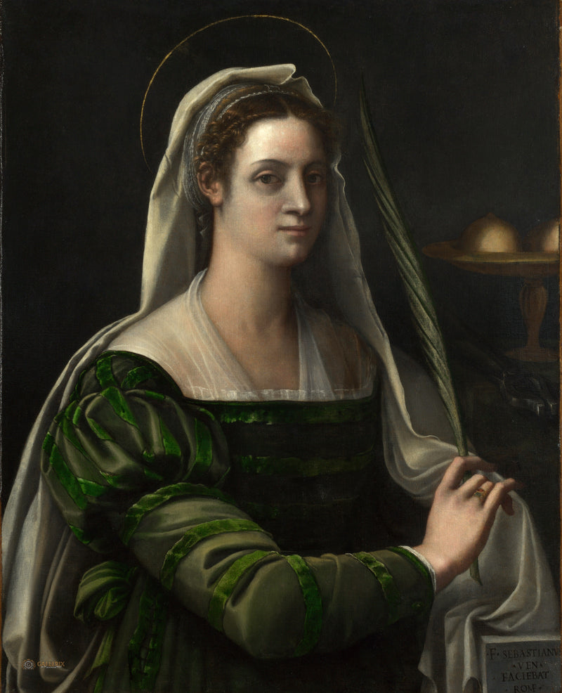 Naisen muotokuva Pyhän Agatheen attribuuteilla - Sebastiano del Piombo