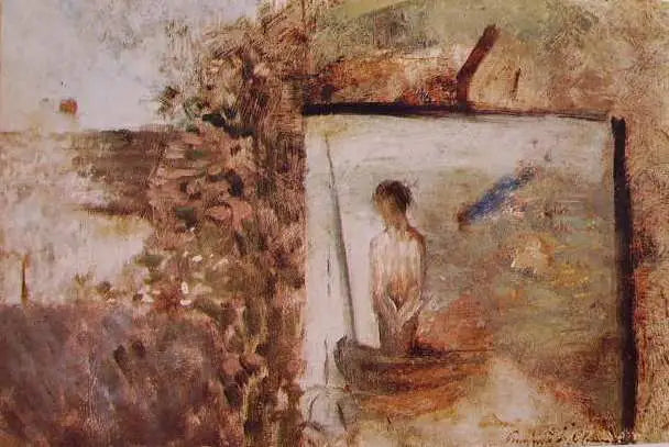 Reproduction du tableau « Paysage avec ''Le Pauvre Pêcheur'' de Puvis de Chavannes - Georges Seurat » par Alpha Reproduction en peinture à l’huile