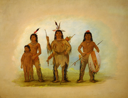 Chef de Spokan, deux guerriers et un garçon - George Catlin