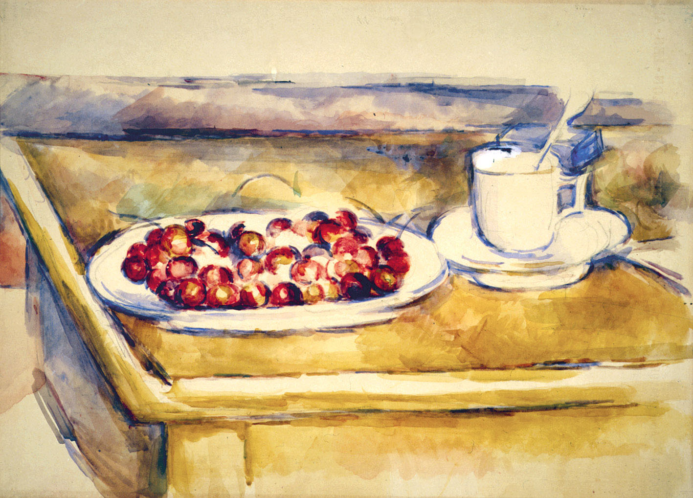 Reproduction du tableau « Tasse et plat de cerises - Paul Cézanne » par Alpha Reproduction en peinture à l’huile